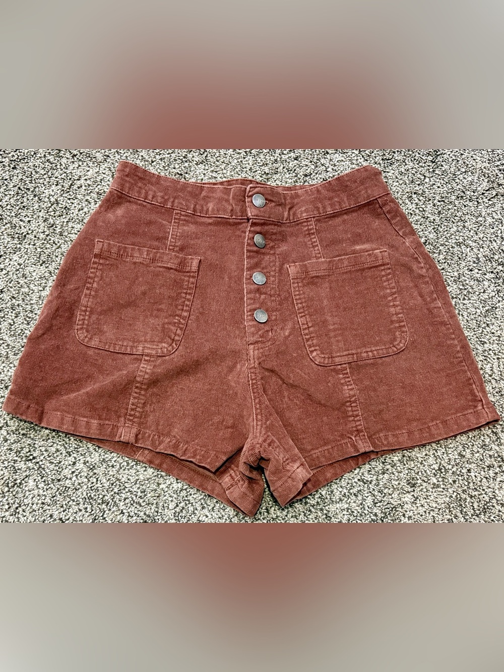 RVCA Womens Corduroy Shorts Size S Rust Brown High Rise Button Fly Pocket